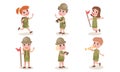 Set With Six Boys And Girls Scouts In Different Actions Vector Illustrations