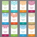Set of six business cards. Vintage pattern in retro style with mandala. Hand drawn Islam, Arabic, Indian, lace pattern