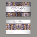 Set of six business cards. Vintage pattern in retro style with mandala. Hand drawn Islam, Arabic, Indian, lace pattern Royalty Free Stock Photo