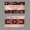 Set of six business cards. Vintage pattern in retro style with mandala. Hand drawn Islam, Arabic, Indian, lace pattern Royalty Free Stock Photo