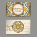 Set of six business cards. Vintage pattern in retro style with mandala. Hand drawn Islam, Arabic, Indian, lace pattern Royalty Free Stock Photo