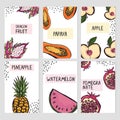 Set of six card templates with hand drawn fruits Royalty Free Stock Photo