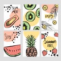 Summer templates with hand drawn tropic fruts and plants