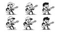 Cartoon Kids Playing Electric Guitars - Set of 6 Illustrations Royalty Free Stock Photo