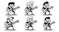 Cartoon Boys Playing Electric Guitars - Set of 6 Illustrations Royalty Free Stock Photo