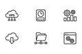 Set of six cloud computing and data management outline icons virtual private server network Royalty Free Stock Photo