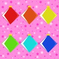 Set of six colored isolated flat Christmas toys square shape on a pink starry background Royalty Free Stock Photo