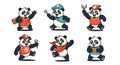 Cute Cartoon Pandas in Various Activities and Outfits Royalty Free Stock Photo