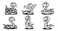 Cute Cartoon Snakes Collection - Black and White Illustrations Royalty Free Stock Photo