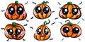 Set of six cute Halloween pumpkins. White background. Royalty Free Stock Photo