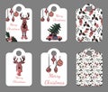 Set of six cute tags for New Year and Christmas holidays Royalty Free Stock Photo