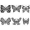 Set of six decorative black butterflies Royalty Free Stock Photo