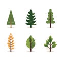 Set six different stylized trees vector illustration isolated white background. Various tree Royalty Free Stock Photo