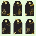 Set of six elegant labels with gold flower.