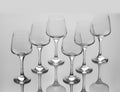 Set of six empty wine glasses Royalty Free Stock Photo