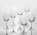 Set of six empty wine glasses Royalty Free Stock Photo