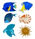 Fish and underwater animal set Royalty Free Stock Photo