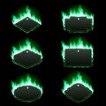 Set of six frames surrounded with green flame