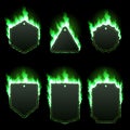 Set of six frames surrounded with green flame