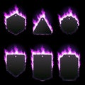 Set of six frames surrounded with purple flame