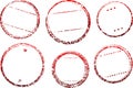 Set of six grunge templates for rubber stamps in dark red Royalty Free Stock Photo