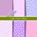 Set of six hand drawn seamless patterns for Lavender theme design. Royalty Free Stock Photo