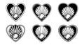 Heart Shell Pearl Tattoo Designs - Black and White Vector Collection Royalty Free Stock Photo
