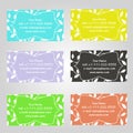 Set of six horizontal business cards in different colors. Vintage pattern with leaves. Complied with the standard sizes. Royalty Free Stock Photo