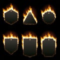 Set of six horizontal frames surrounded with flame