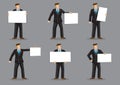 Cartoon Businessman in Suit Holding Placard Vector Character Set Royalty Free Stock Photo
