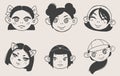 A set of six images of cartoon girls faces. Royalty Free Stock Photo