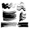 Set of six imprints of mascara. Black prints, smears, stains on an isolated white background