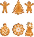 Set of six isolated gingerbread cookies