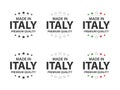 Set of six Italian icons, Made in Italy, premium quality stickers and symbols