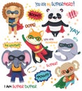 Set of six little cartoon animal Super Heroes