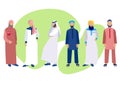 Set of six men, a group of Arabs in national dress. In minimalist style. Cartoon flat Vector