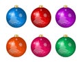 Set of six multicolored Christmas balls with Christmas tree decoration