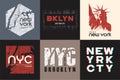 Set of six New York t-shirt and apparel designs. Vector print Royalty Free Stock Photo