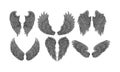 Set Of Six Pairs Of Wings In Tattoo Style Flat Vector Illustration Royalty Free Stock Photo