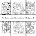 Set of six pattern with doodle monsters.