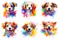 A set of six pictures of cute dogs or pups, watercolor clipart on white background. Royalty Free Stock Photo