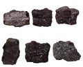 Set of six piece of coal isolated on a white Royalty Free Stock Photo