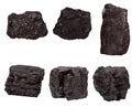 Set of six piece of coal isolated on a white Royalty Free Stock Photo