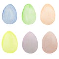 Set of six plain painted Easter eggs. Hand drawn watercolor illustration Royalty Free Stock Photo