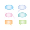 Set of six plastic pastel color speech bubbles think love and r