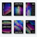 Set of six posters with exotic tropical leaves on black background Royalty Free Stock Photo