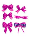 Set of six purple ribbon satin bows Royalty Free Stock Photo