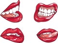 Set of six red female lips Royalty Free Stock Photo