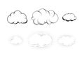 Set of six retro drawn engraving clouds isolated