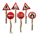 Set of six riddled road signs in western style Royalty Free Stock Photo